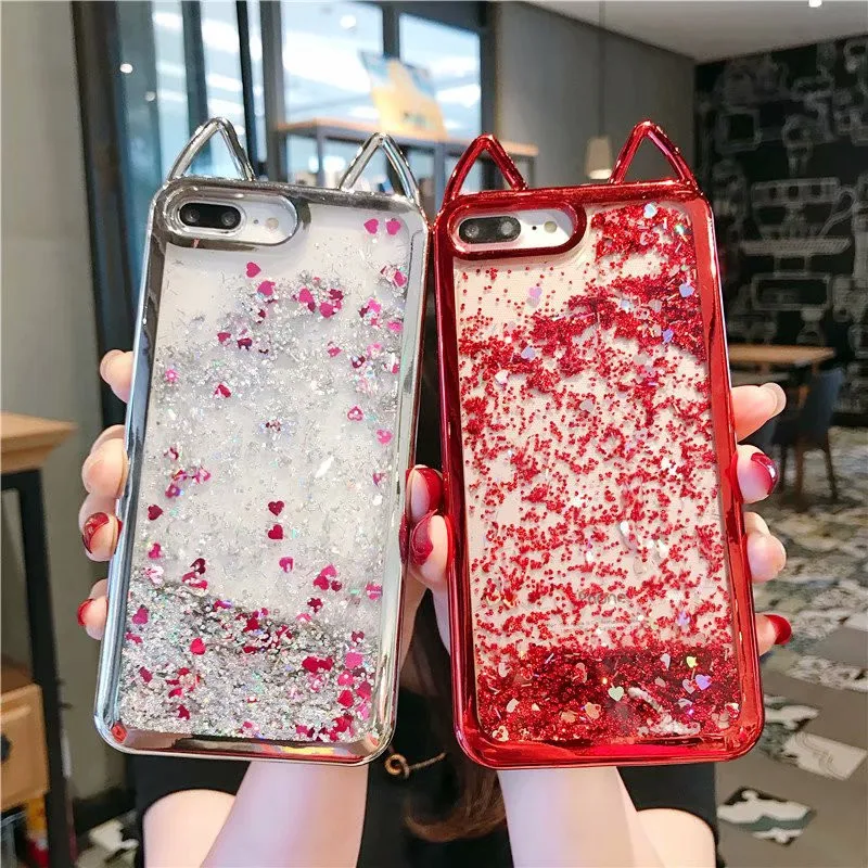 

GYKZ Luxury Electroplate Phone Case For iPhone 6 6s XS MAX XR X 7 8 Plus Quicksand Cat Pattern Back Cover Bling Soft TPU Fundas