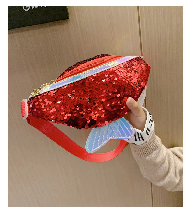 Детская Милая Русалка Блестки Waists сумка дети девочки грудь Сумка поясная сумка ребенок поясная сумка живота сумки игрушки сумка - Цвет: Красный