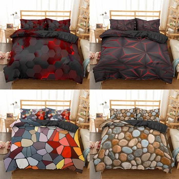 

Homesky 3D Geometric Duvet Cover sets Home Bedding set Luxury Colorful Marble Quilt Covers Cobble Pattern Bed Linens