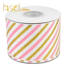 HSDRibbon пользовательские 75 мм 3 дюйма саржевая серия розовые чернила с золотым блеском на белой корсажной ленте