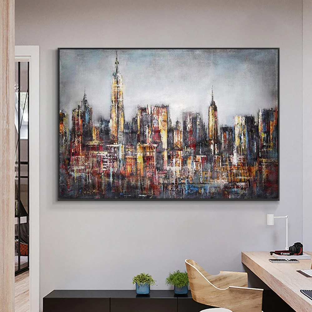 

Abstract Large Size City Building Painting 100% Hand Painted Oil Painting On Canvas Modern Wall Art For House Decoration