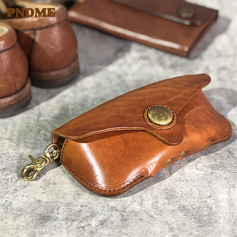 

PNDME fashion retro genuine leather men's women's glasses bag simple luxury designer real crazy horse cowhide sunglasses case