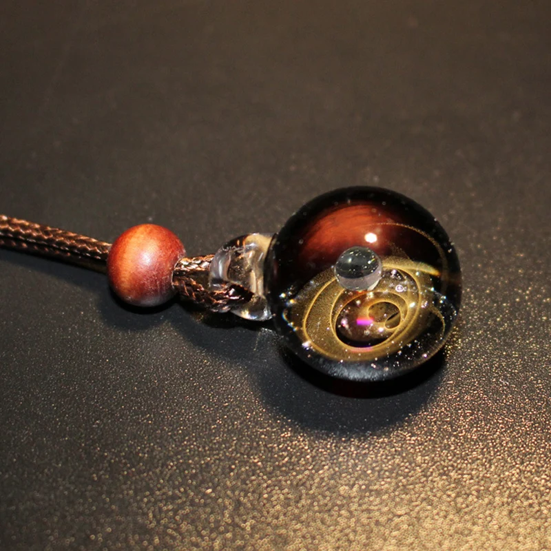 Solar System Design Necklace Universe Galaxy Nebula Space Cosmos Rope Chain Glass Bead Planets Pendant Necklace for lover Gift