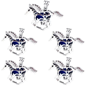 

5PCS Openable Horse Phase Box Necklace locket Aromatherapy Essential Oil Diffusion Pearl Cage Pendant k481