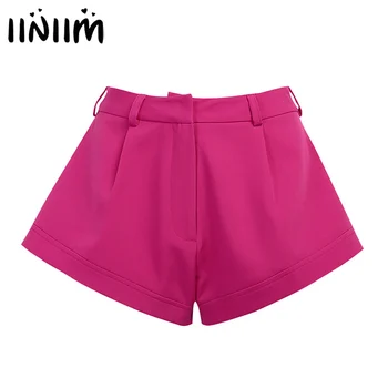 

Women Casual Wide Leg Flared Loose Mini Shorts Zipper High Waist Bottoms Fashion Chic Ladies Streetwear Female Clothing