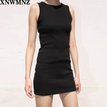 XNWMNZ Rib Knit Tank Dress Sheath Smooth Club Vestidos Sexy Slim Tank women Mini Dress Fashion Sleeveless women Dresses 2020 za