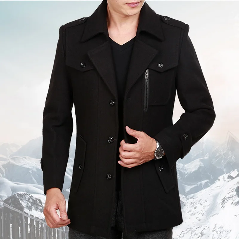 CYSINCOS новая флисовая Мужская куртка шерстяное Пальто Повседневное однотонное кашемировое стоячий воротник с отворотом Большой размер мужское зимнее теплое пальто