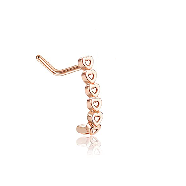 L Shape Nose Piercing Ring Heart Nose Stud Nostril Pin Septum Piercing Nez Gold Crystal Flower Nariz Pircing Nose Clip Hoop