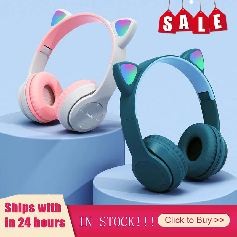 Cat Ears Earphones Wireless Headphones Music Stereo Blue-tooth Headphone With Mic Children Daughter fone Gamer Headset Kid Gifts |
