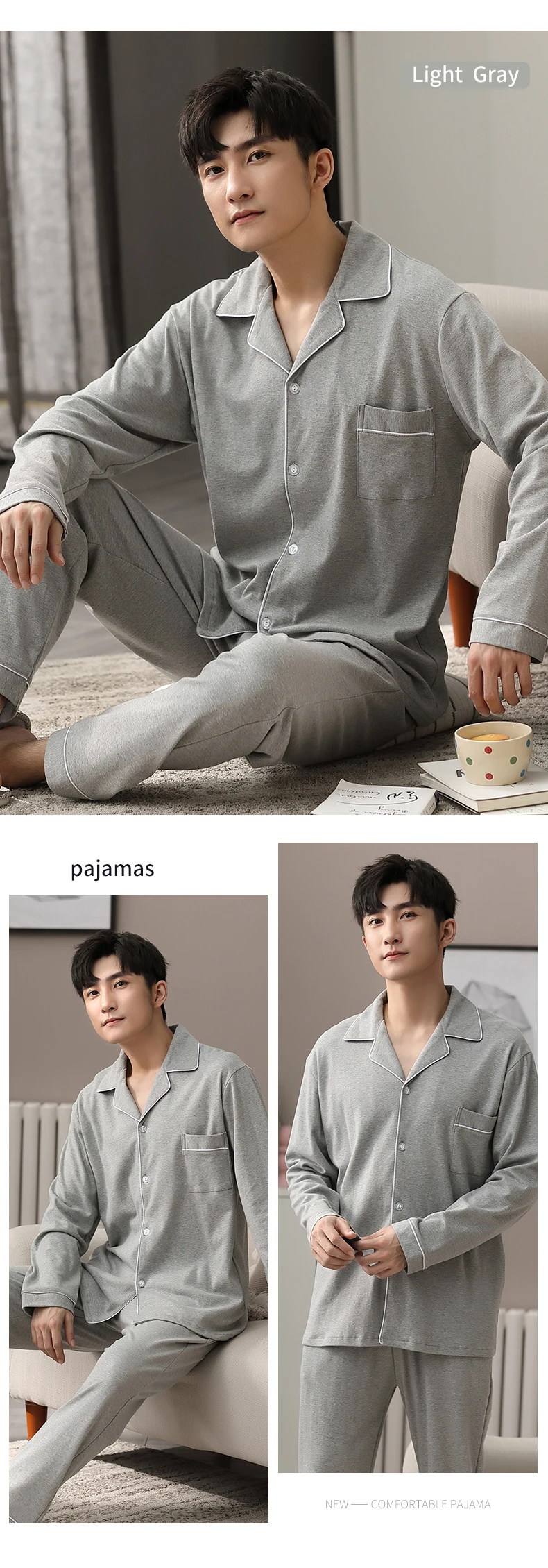 mens pjs set 100% Cotton Pajamas Winter Men Sleepwear Nightwear Full Sleeves PJ Pijama Hombre Home Clothes 2 Pieces Cotton Pyjama Homme red silk pajamas