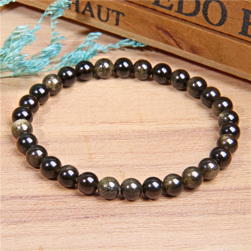 

Natural Gold Obsidian Bracelets Polished Gem Stone 6-12 mm Beads Bracelet For Homme Balance Energy Prayer Mala Chakra Bracelet