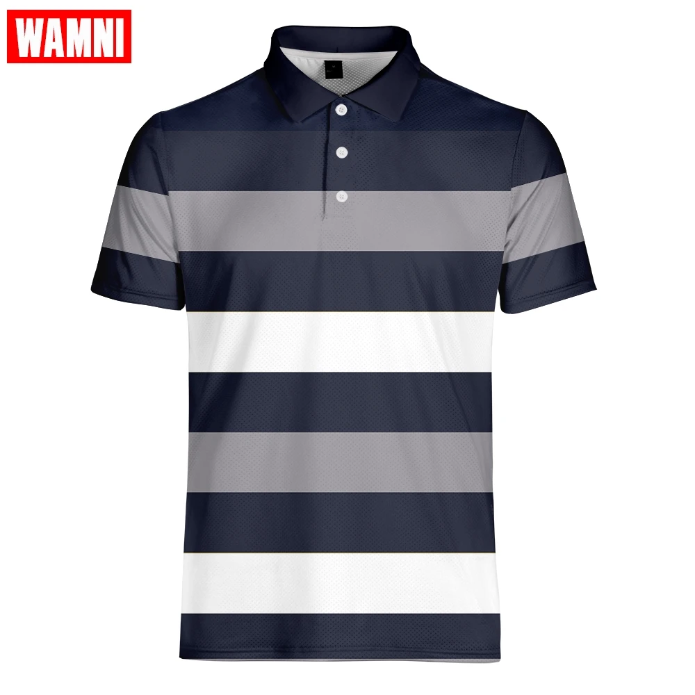 

WAMNI Sport 3D Polo Tennis Quick Drying T Shirt Badminton Casual Geometric Turn-down Collar Male Streetwear Striped Polo-shirt