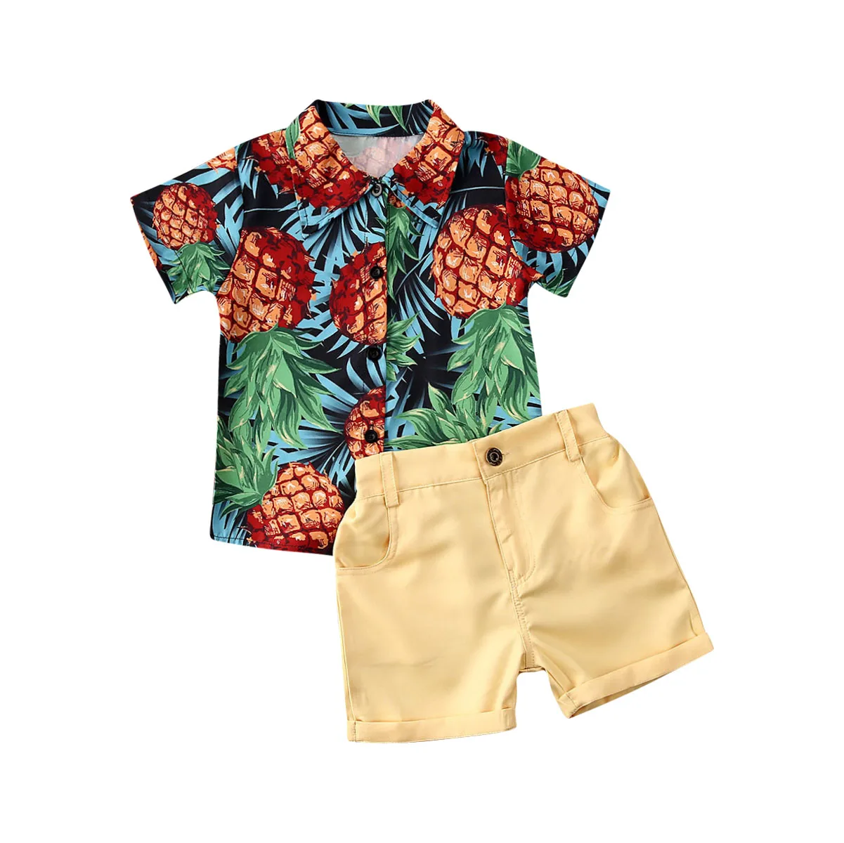 2020 Infant Kids Boys Clothes Sets Pineapple Print Short Sleeve Shirts Tops+Shorts 2pcs Beach Outfits | Детская одежда и обувь
