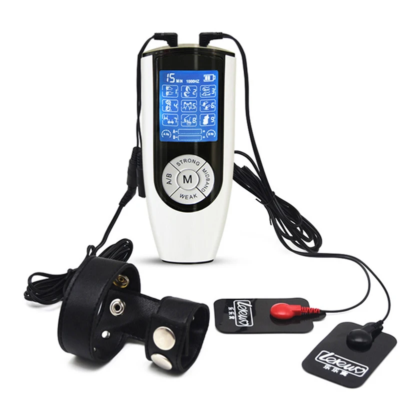 Electro Shock E-Stim Estim Kit Conductive Bands Penis Ring Extender Enlarger Male Masturbator Cock Ring BDSM Toys