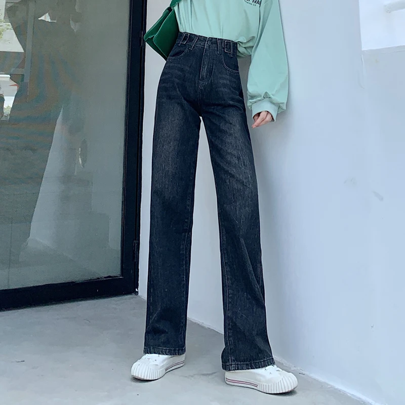 

High Waist Straight Jeans Women Vintage Wide Leg Jeans Plus Size Denim Pants Retro Autumn Spring 2019 Mom Boyfriend Street Jeans