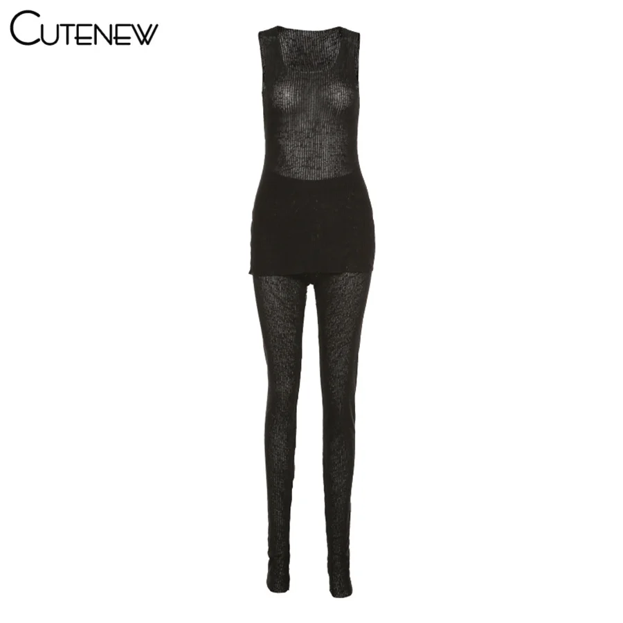Cutenew Sexy See Through Knitted Two Piece Sets Women Outfits Casual ...
