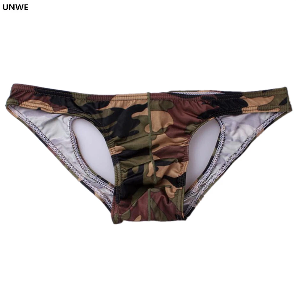 UNWE Open Underwear Men Sexy Gay Underwear Men Jockstrap String Homme Briefs Gay Mens Camouflage Underwear Backless Breathable swimming briefs