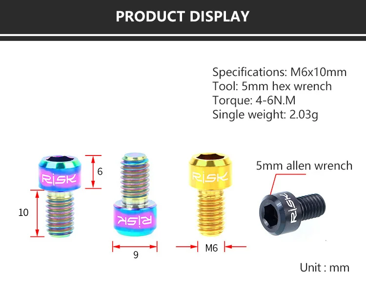 Риск 2 шт. M6x10mm велосипедный тормоз провода крепления болты титановые велосипед Внутренний кабель нажимной винт MTB тормоза дорожного велосипеда линия Болт Винты