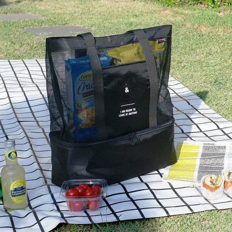 Большая вместительная Женская сетчатая прозрачная сумка, двухслойная, сохраняющая тепло, большие пляжные сумки для пикника