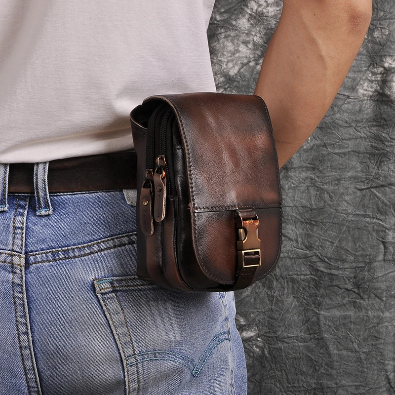 Дизайнерский мужской качественный кожаный маленький чехол для телефона для путешествий, поясная сумка с крючком и ремнем, модный мужской чехол для сигарет 6185
