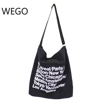 

2019 New letter printing canvas bag Korean version of the small fresh shoulder Messenger bag art fan denim portable green bag