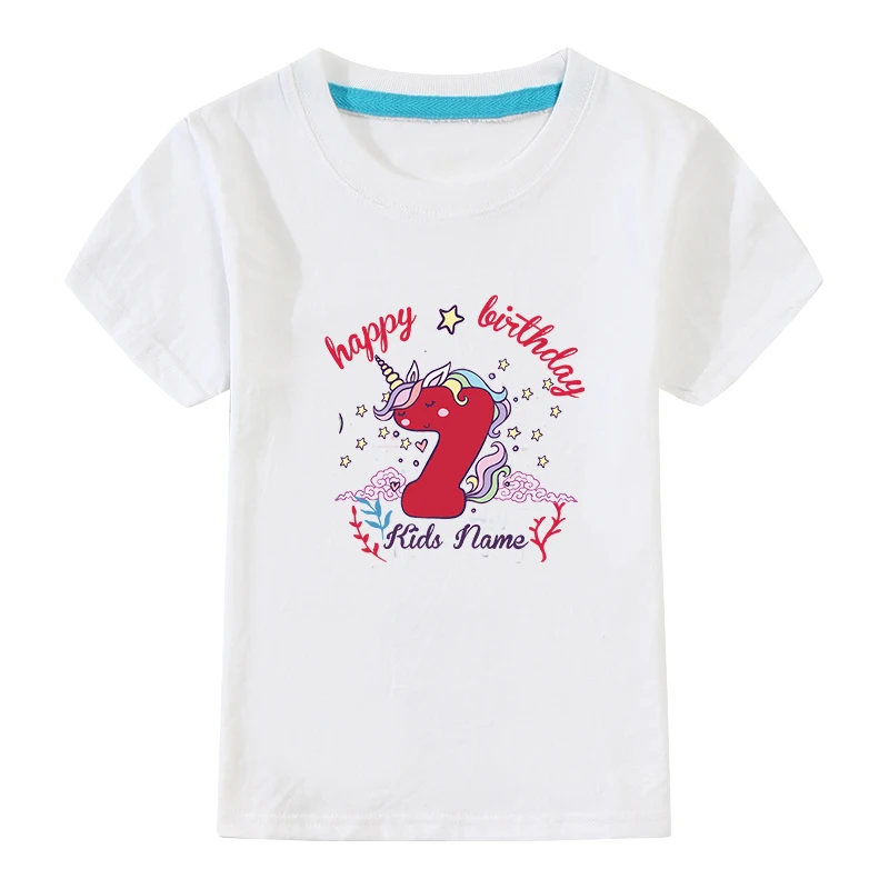 Футболка Единорог для девочек, белая футболка с единорогом для девочек, высокое качество, персонализированные рубашки для дня рождения, летний детский белый топ из хлопка - Цвет: White-07