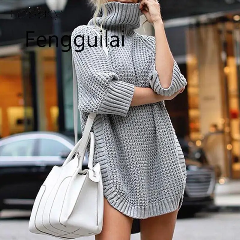 Sweater Women Autumn Winter Ladies Turtlneck Pullover Long Clothing Plus Size Warm Irregularly Knitted Streetwear Female