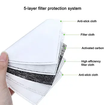 

50pcs PM2.5 Anti Haze Pollution Dust-proof Activated carbon Replaceable 5-Layer Filter Mouth Mask Health paper for Aults Child