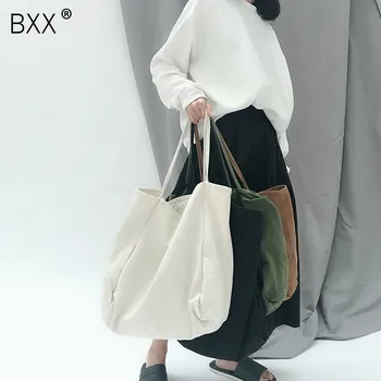 

[BXX] Women Solid Canvas Shoulder Bags Environmental Shopping Bag Tote Package Crossbody Bags Purses Casual Ladies Handbag HE296