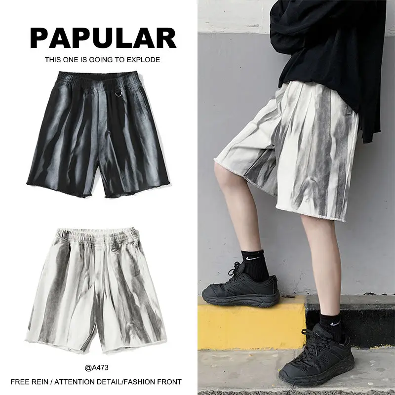 

Summer Tie-dye Jeans Men's Fashion Retro Casual Short Jeans Men Streetwear Wild Loose Hip Hop Straight Jeans Mens M-5XL