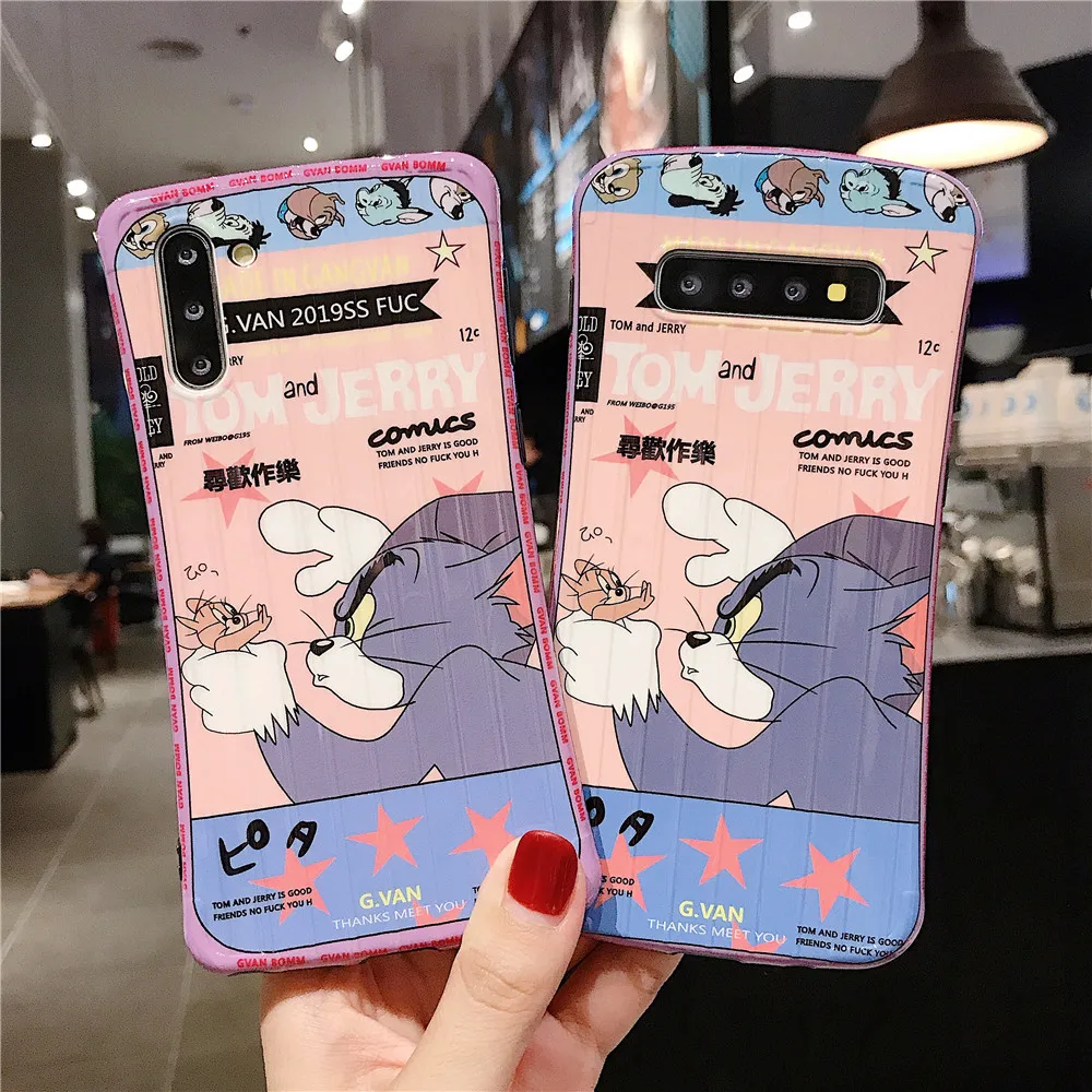 LPWZHMG Tom Jerry IMD Cover For Samsung Galaxy S10 Plus S8 S9 Note 10 8 9 3D Curved Stria Luggage Cartoon Soft Case |