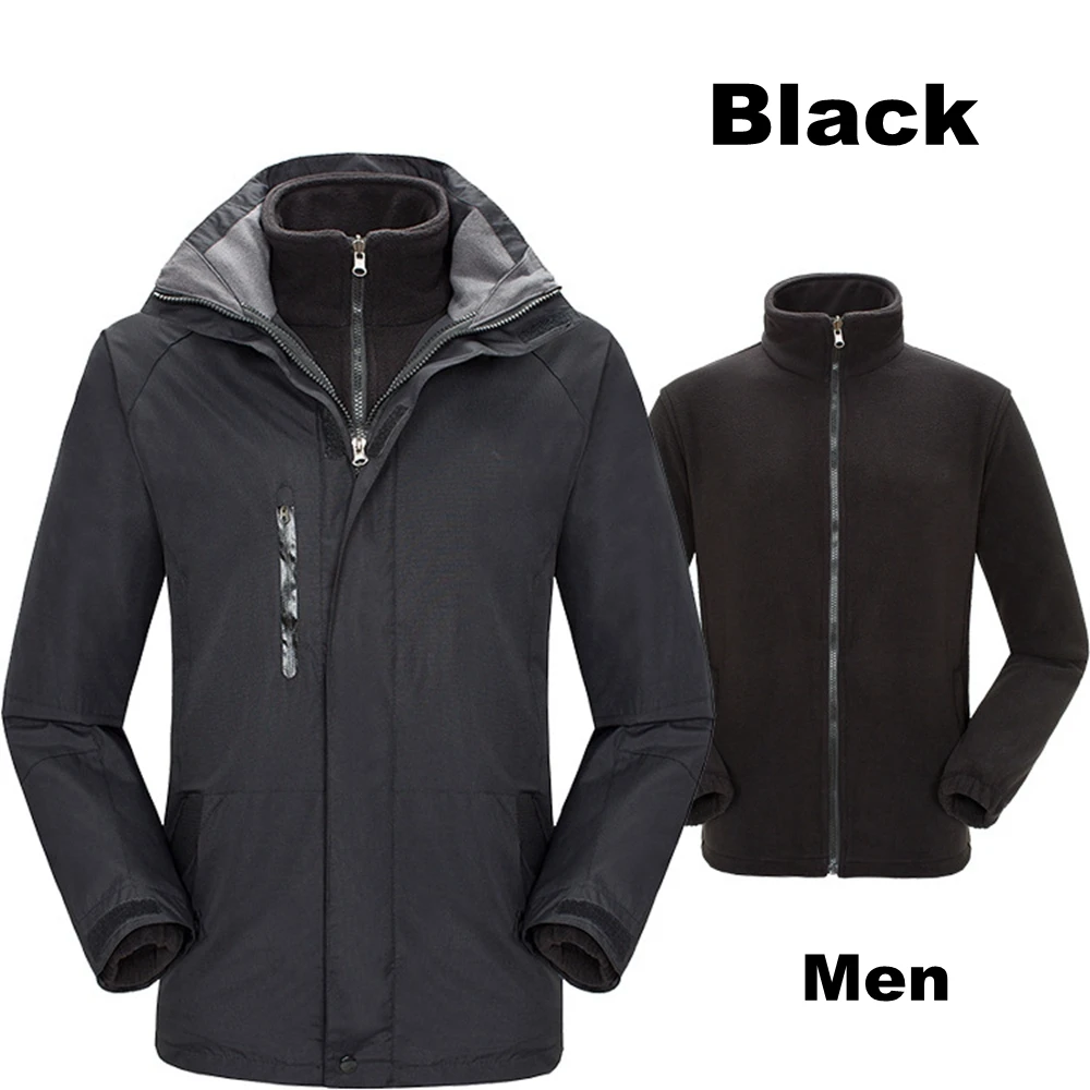 Из покрытого мягким флисом Для мужчин зимняя куртка Термальность теплые 3 в 1 плотное пальто на открытом воздухе Водонепроницаемый куртка-дождевик для Лыжный спорт спортивная одежда