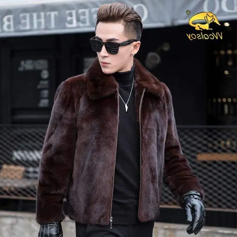 

2021 New Fashion Autumn Winter Men Faux Fur Mink Jacket Short Coat h Fluffy Coat Male High Street Overcoat W29