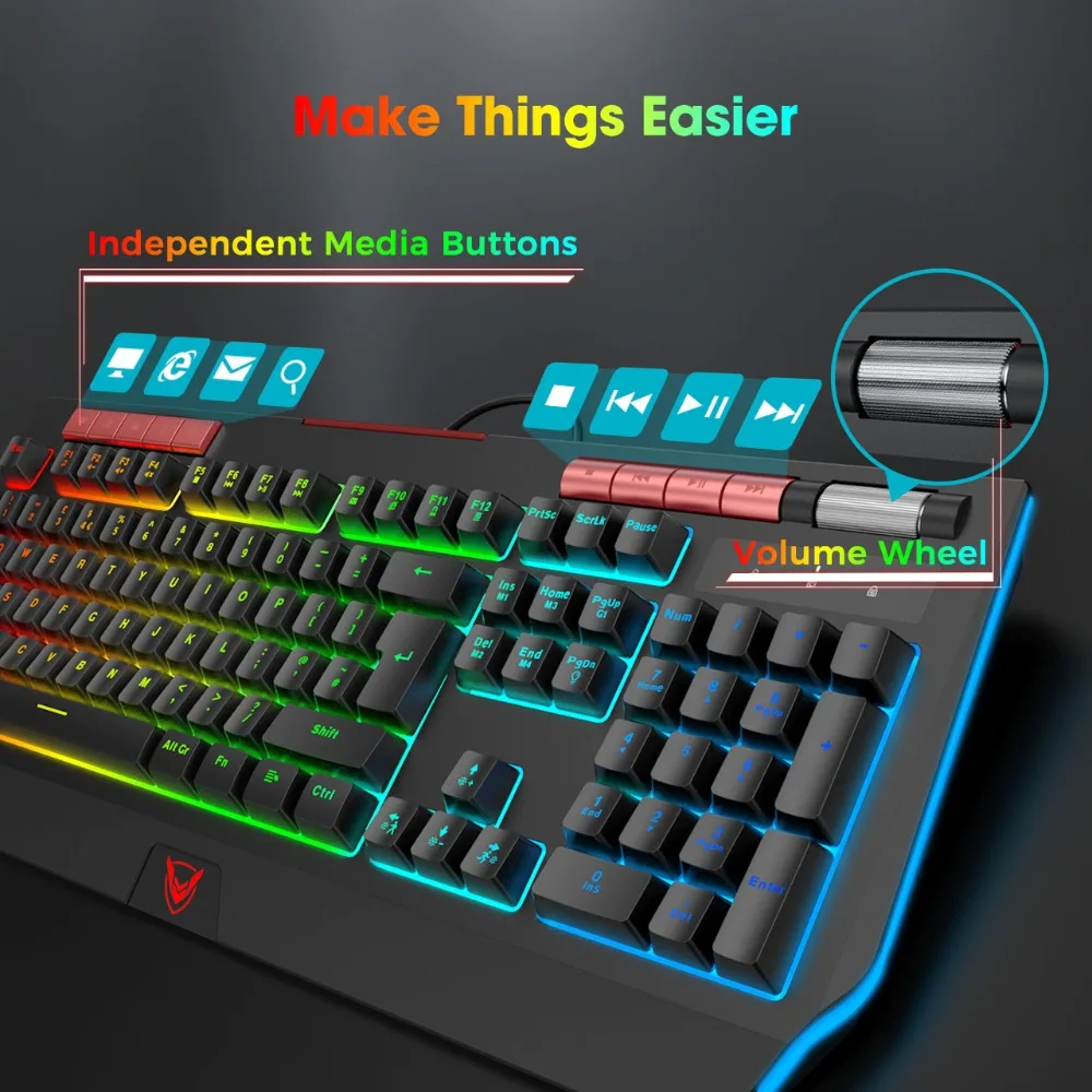 PICTEK PC245 Gaming Keyboard Wired Mechanical Feeling RGB Membrane Keyboard with Phone Holder 25 Anti-ghosting Key for PC Gamer (2)