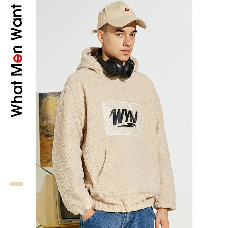 

IVRESSE Apricot Letter Print Hoodies Men Hooded Drawstring Rib Sweatshirts Male Casual Autumn Winter Sport Streetwear Pullovers