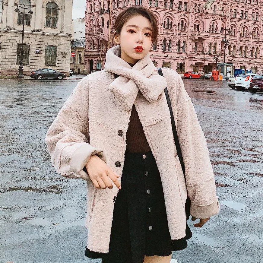 

Photo Shoot INS Oatmeal Color Short Double-Sided Double Purpose Crew Neck A- line Service Cotton-padded Clothes Women's Cute Sca