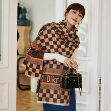 Autumn and Winter New Fashion Dot Flower Pattern Double-Sided Imitation Cashmere Dress Long Scarf Warm Lady Shawl