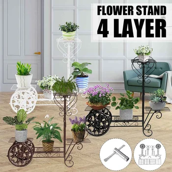 

4 Spotted Metal Flower Rack Plant Stand Flower Stand Shelves Bonsai Display Shelf Yard Garden Patio Balcony Pot Plant Stand