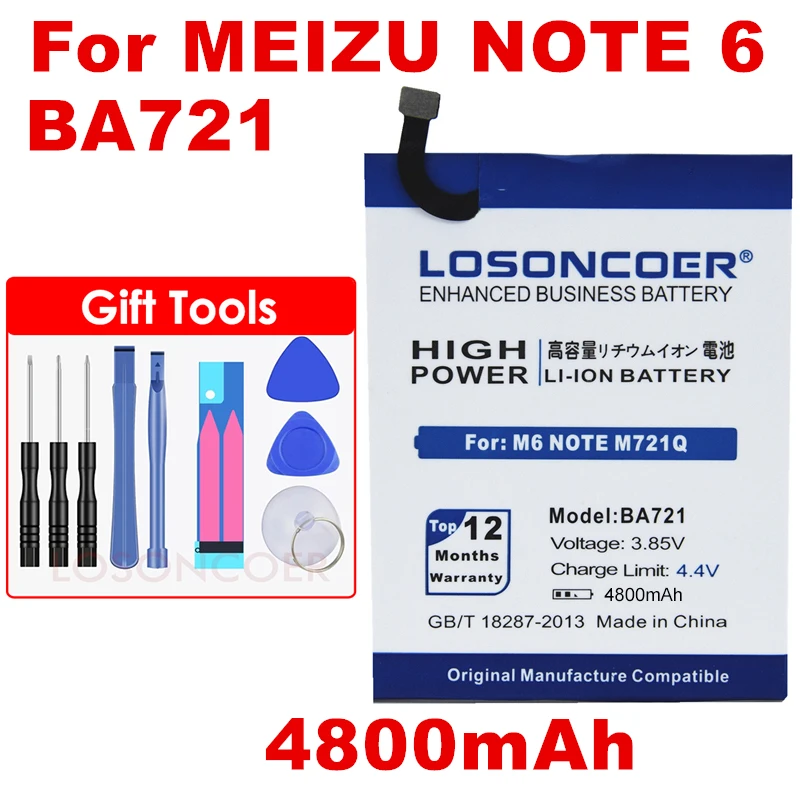 

LOSONCOER 4800mAh BA721 For Meizu Meilan Note 6 M6 Note M721Q Battery+Tracking Number