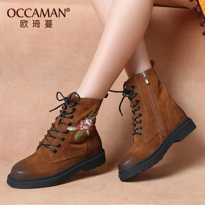 

Fashion New Arrival Beautiful Flower Embroidery Ankle Boots Exquisite Cow Suede Soft Rubber Shoes 74001