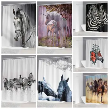 

2020 New Design 3D Real Animal Horse Printing Waterproof Bath Shower Curtains 180*200 CM
