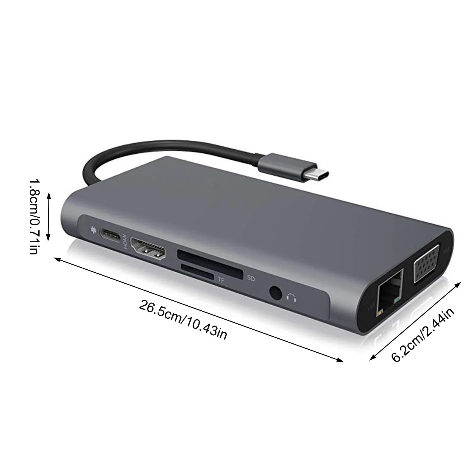 Áudio + Vga para Macbook 10 em 1 tipo c Compatível com Usb3.0 3 + Hdmi 4k + tf + sd + Rj45 + pd + Áudio Multif Docking Station Hdmi-adaptador * + Vga para Macbook Hub 7 High Quality Computador e Escritório