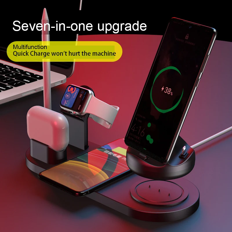 

Portable Fast Wireless Charger 7 in 1 Qi Charging Dock Mobile For iPhone 12 11 Pro XS MAX XR X 8 Apple iWatch SE 6 5 4 3 AirPods