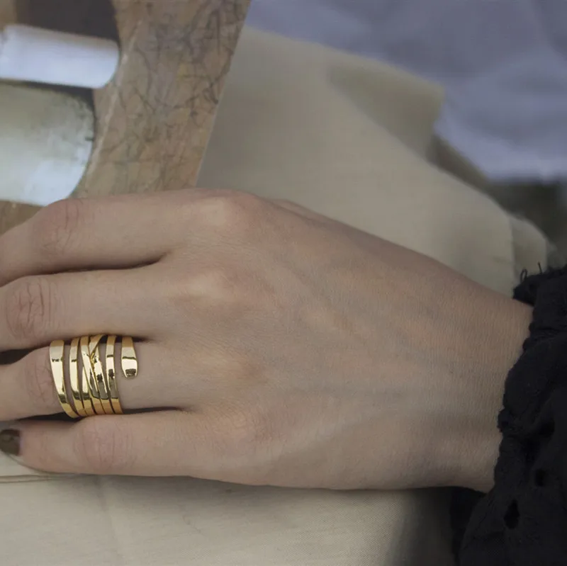 HUANZHI позолоченный нестандартный многослойный браслет металлический крест круг линия регулируемые открытые, кольца на палец для женщин