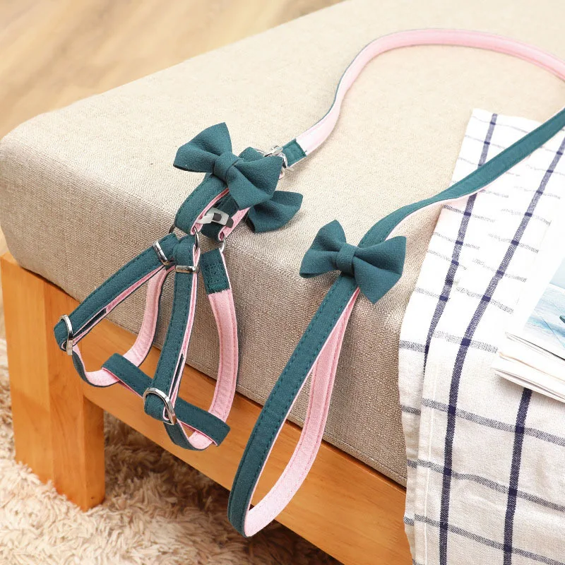 Fashion Twotone Bow Small Dog Harness Leash Suit Arnes Perro Pequeño