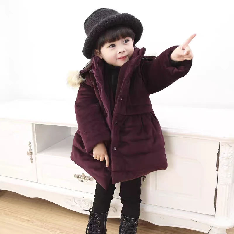 

Winter version of the girl's coat waist butterfly pure color medium long thick warm baby cotton-padded jacket