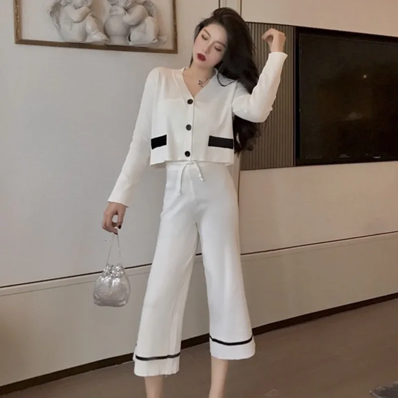 

Women Clothing Set 2019 New Fashion Autumn Women's Two Piece Set Elegant Knitted Two-piece Suit Office Ladies Top+ Pants
