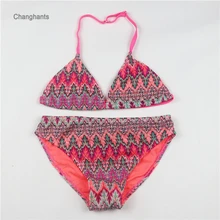 Новая модель, купальник из двух частей для девочек 8-14 лет, детский оранжевый комплект бикини, детский купальный костюм из 2 предметов, детский купальный костюм, пляжная одежда для девочек
