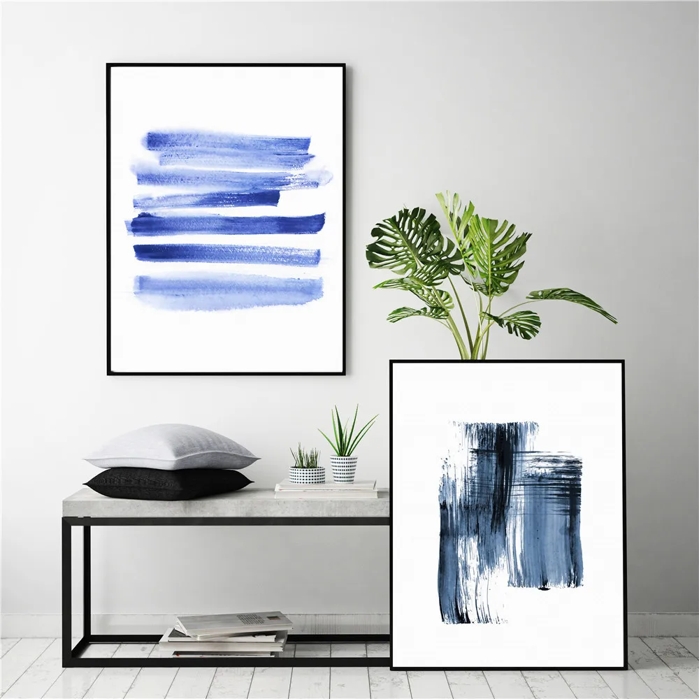 Настенные картины для гостиной домашний декор синяя кисть форма знак