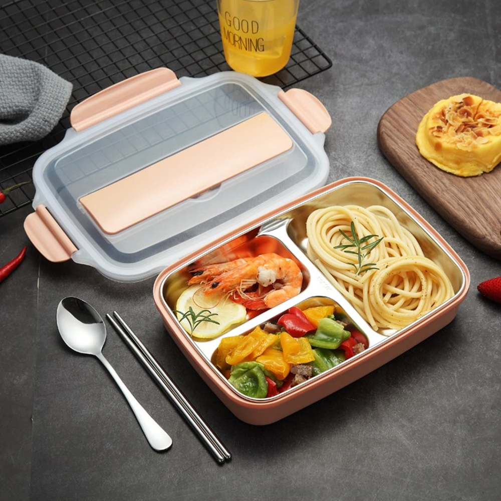 Stainless Steel 304 Lunch Box With Spoon Leak-proof Lunch Bento Boxes Dinnerware Set Adult Children Food Container (3)